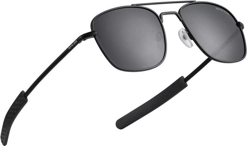 Polarized, UV Protection Retro Square Sunglasses (55)  (For Men & Women, Black)