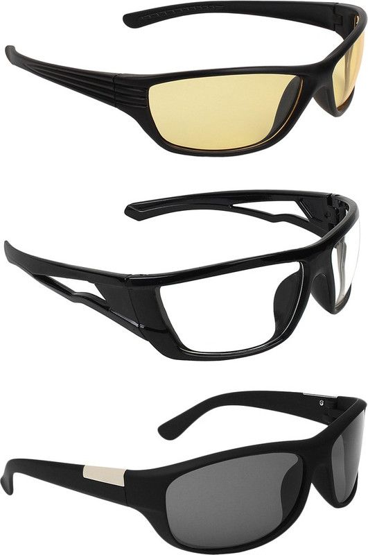 UV Protection Round Sunglasses (56)  (For Men & Women, Yellow, Clear, Black)