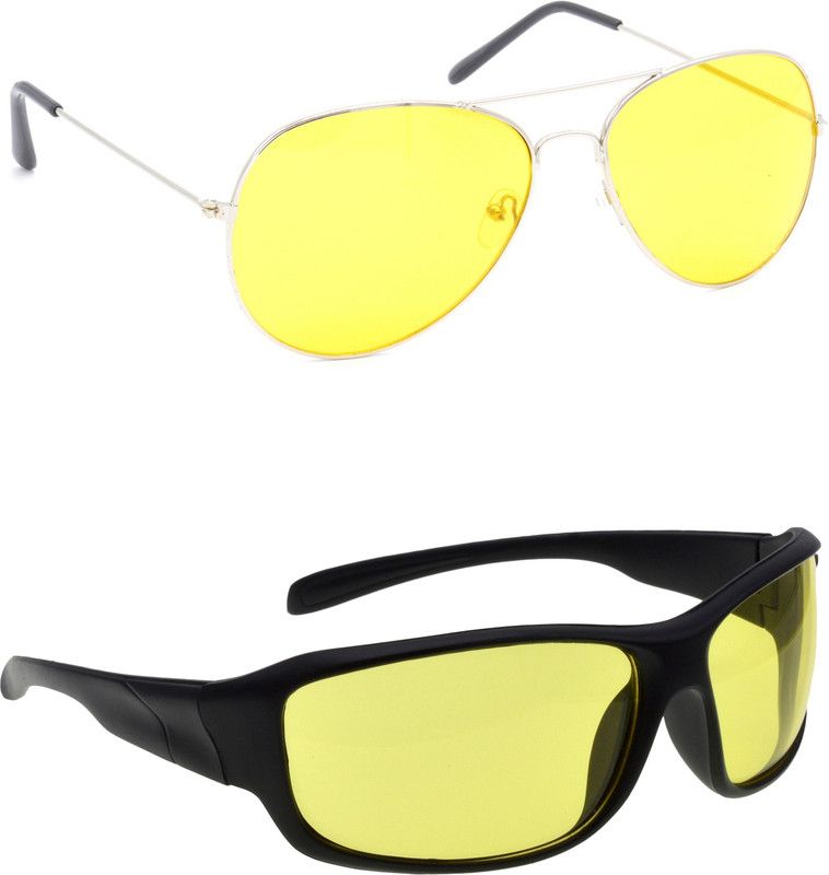UV Protection, Night Vision Aviator Sunglasses (58)  (For Men & Women, Yellow)