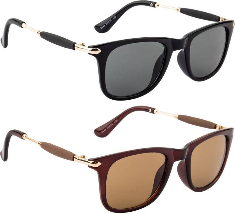 UV Protection, Mirrored Wayfarer Sunglasses (54)  (For Men & Women, Black, Brown)
