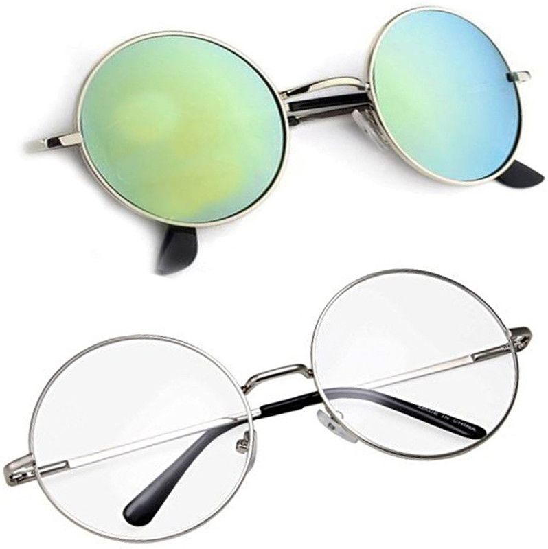 UV Protection, Mirrored Round Sunglasses (Free Size)  (For Men & Women, Green, Clear)