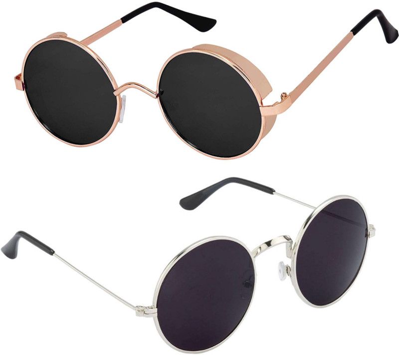 UV Protection, Gradient Round Sunglasses (49)  (For Men & Women, Black)