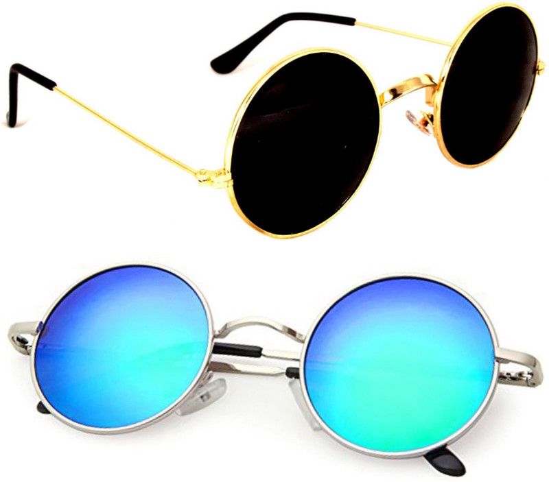 UV Protection Round, Round Sunglasses (50)  (For Men & Women, Black, Blue)