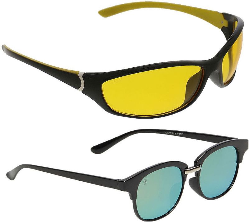 UV Protection, Mirrored Clubmaster, Sports Sunglasses (52)  (For Men & Women, Blue, Yellow)