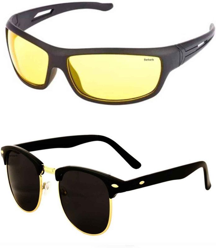 UV Protection Wrap-around, Clubmaster Sunglasses (Free Size)  (For Men & Women, Black, Yellow)