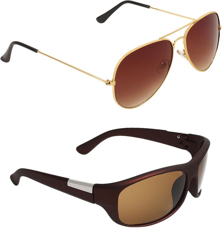 UV Protection Aviator, Wrap-around Sunglasses (Free Size)  (For Men & Women, Brown, Brown)