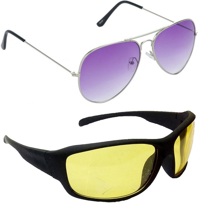 Gradient, Mirrored, UV Protection Aviator Sunglasses (Free Size)  (For Men & Women, Violet, Yellow)