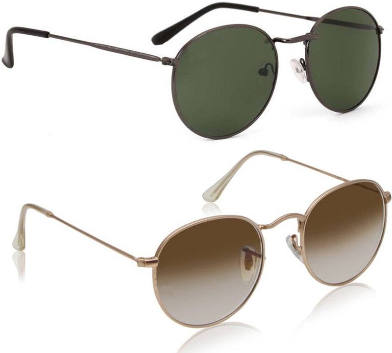 UV Protection, Mirrored Oval Sunglasses (50)  (For Men & Women, Green, Brown)