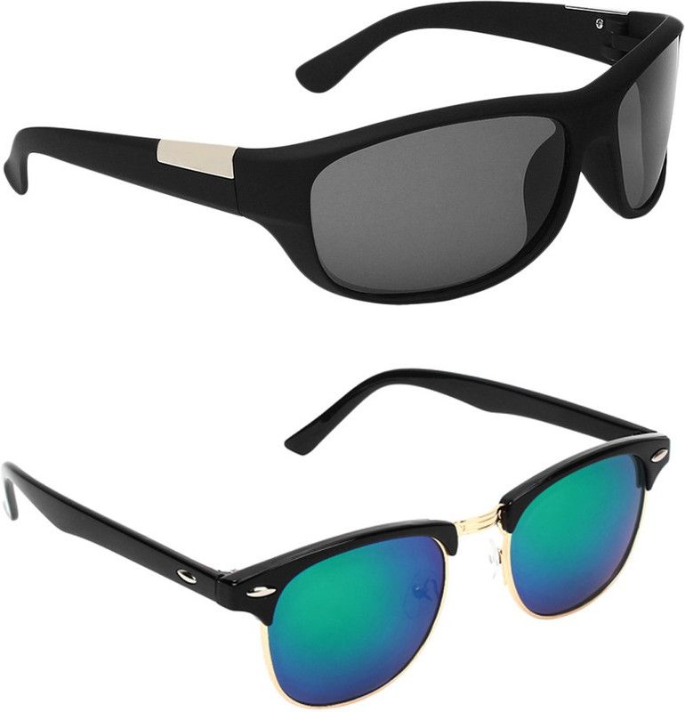 Mirrored, UV Protection Wrap-around, Clubmaster Sunglasses (Free Size)  (For Men & Women, Black, Multicolor)