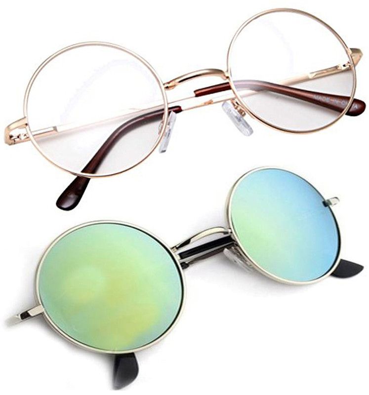 Mirrored, UV Protection Round Sunglasses (50)  (For Men & Women, Clear, Green)
