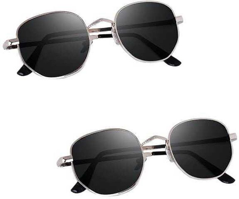 UV Protection Round, Oval Sunglasses (Free Size)  (For Men & Women, Black)