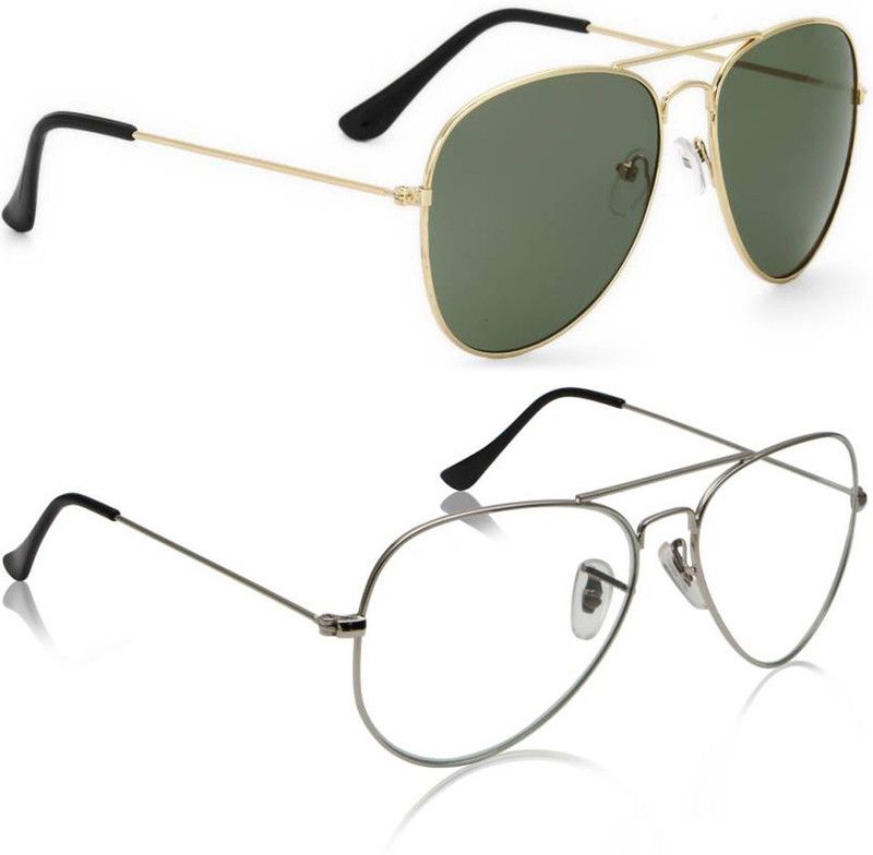UV Protection, Mirrored Aviator Sunglasses (50)  (For Men & Women, Green, Clear)