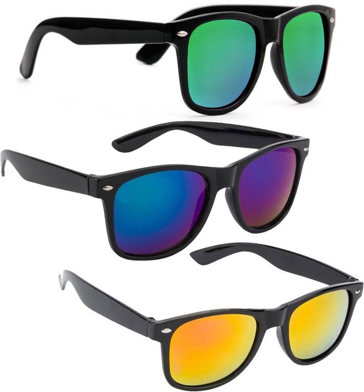 Mirrored Wayfarer Sunglasses (53)  (For Men & Women, Green, Yellow, Blue)