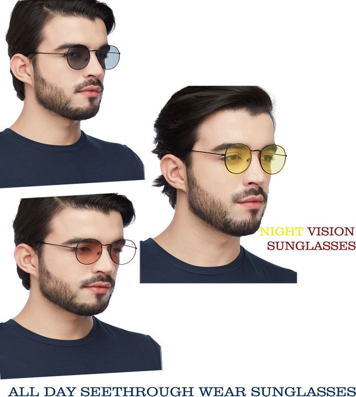 Gradient, UV Protection Round Sunglasses (52)  (For Men & Women, Grey, Yellow, Pink)
