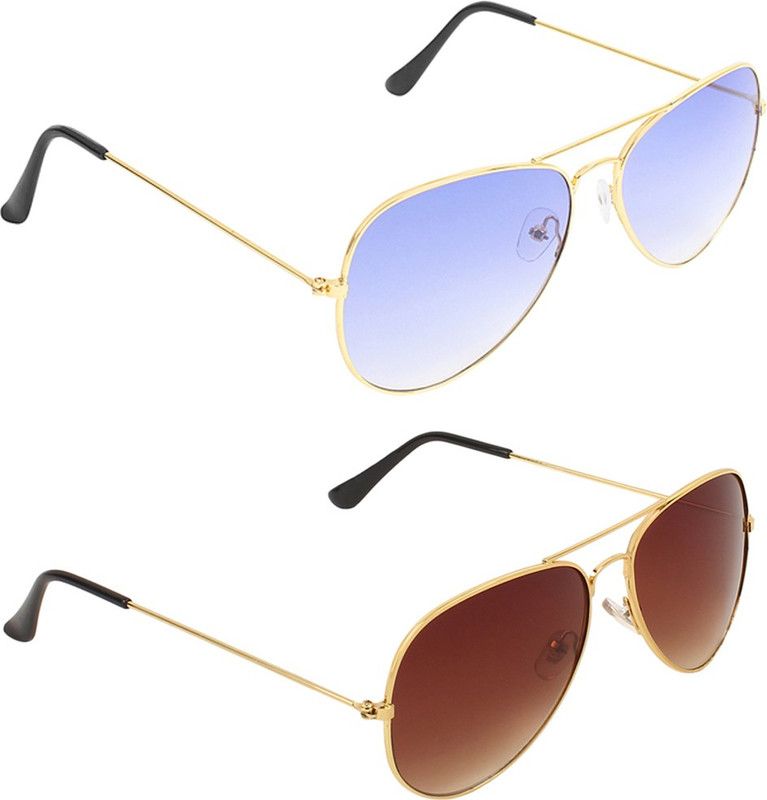 Gradient, UV Protection Aviator, Aviator Sunglasses (Free Size)  (For Men & Women, Blue, Brown)