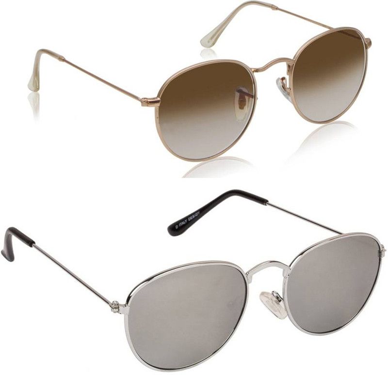 UV Protection, Mirrored Oval Sunglasses (50)  (For Men & Women, Brown, Silver)