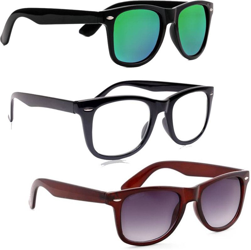 UV Protection, Mirrored Wayfarer Sunglasses (Free Size)  (For Men & Women, Brown, Clear, Green)