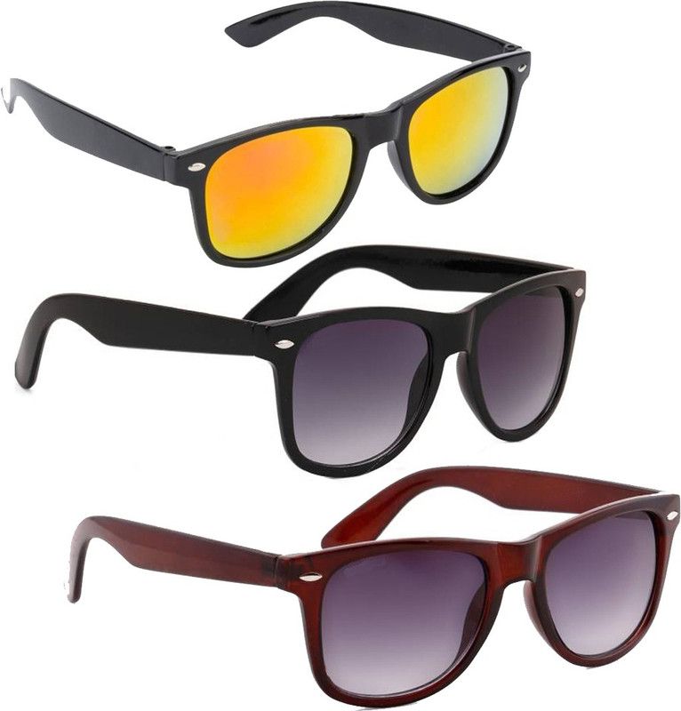 UV Protection, Mirrored Wayfarer Sunglasses (Free Size)  (For Men & Women, Black, Brown, Yellow)