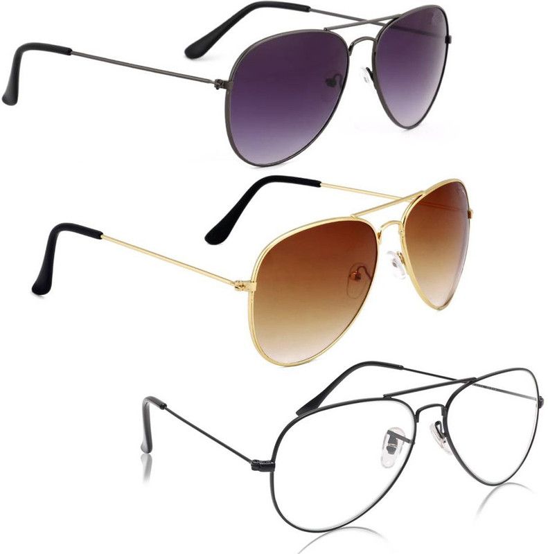 UV Protection, Mirrored Aviator Sunglasses (Free Size)  (For Men & Women, Black, Clear, Brown)