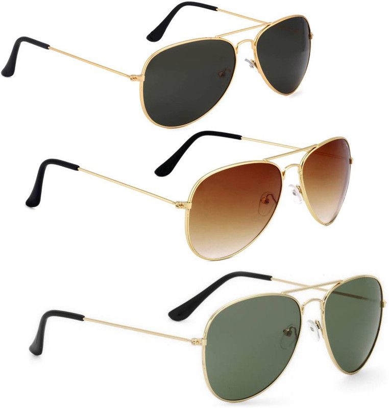 UV Protection, Mirrored Aviator Sunglasses (Free Size)  (For Men & Women, Black, Brown, Green)