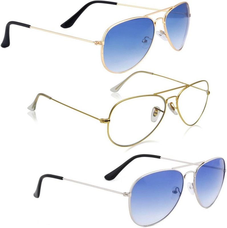 UV Protection, Mirrored Aviator Sunglasses (Free Size)  (For Men & Women, Blue, Clear)