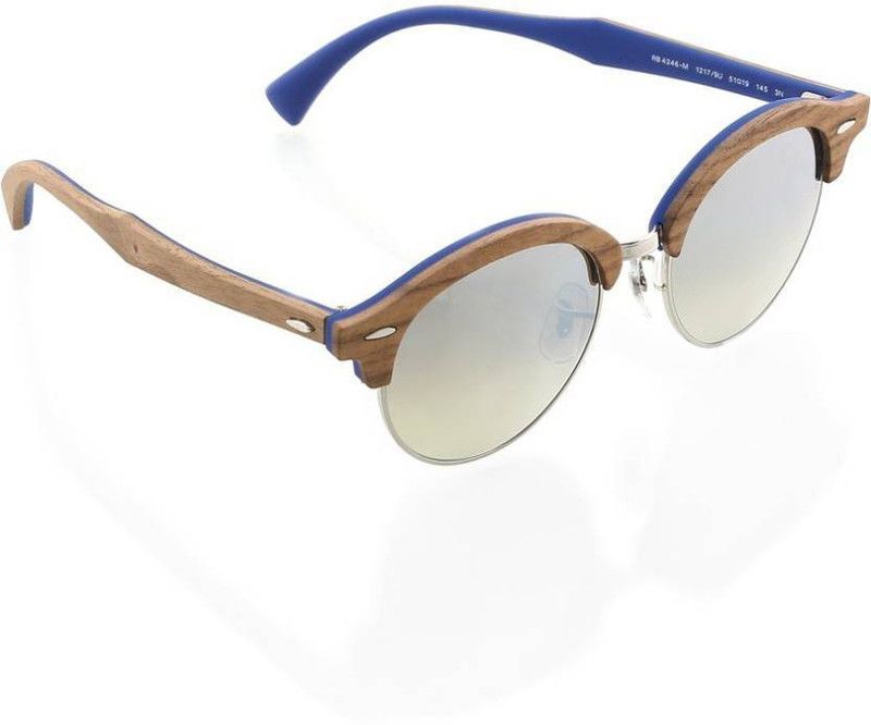 Mirrored Round, Clubmaster Sunglasses (Free Size)  (For Men & Women, Silver)