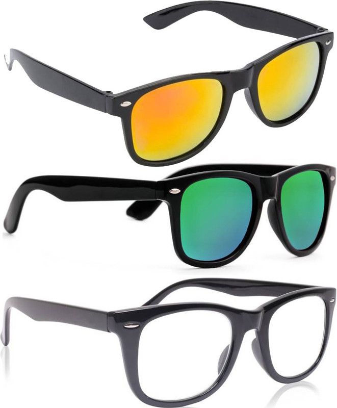 UV Protection, Mirrored Wayfarer Sunglasses (Free Size)  (For Men & Women, Clear, Green, Yellow)