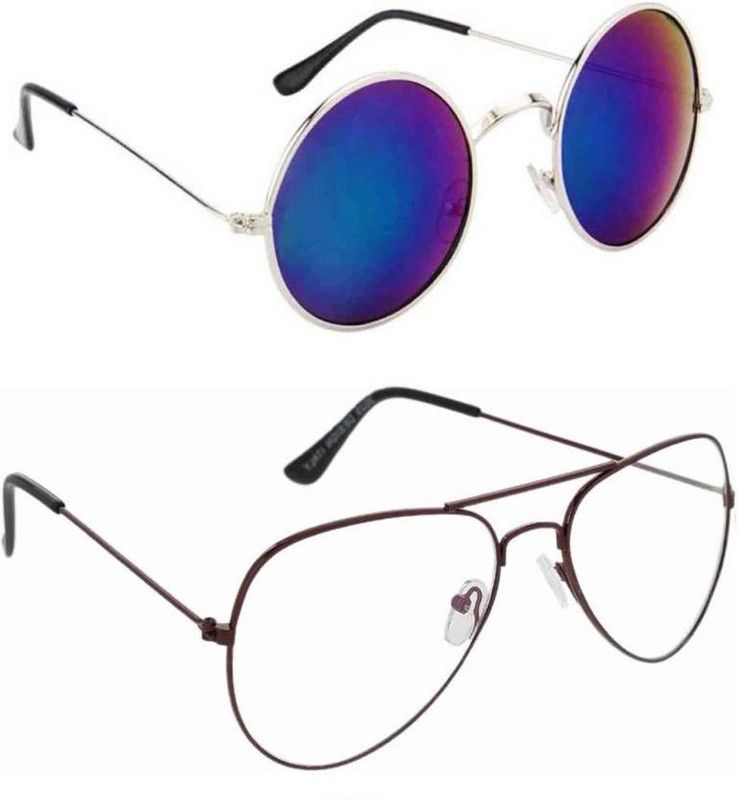 UV Protection Round, Aviator Sunglasses (Free Size)  (For Men & Women, Blue, Clear)