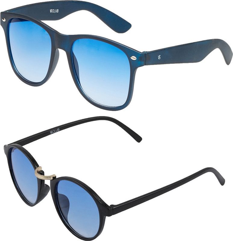 UV Protection, Gradient Wayfarer, Round, Retro Square Sunglasses (54)  (For Men & Women, Blue)