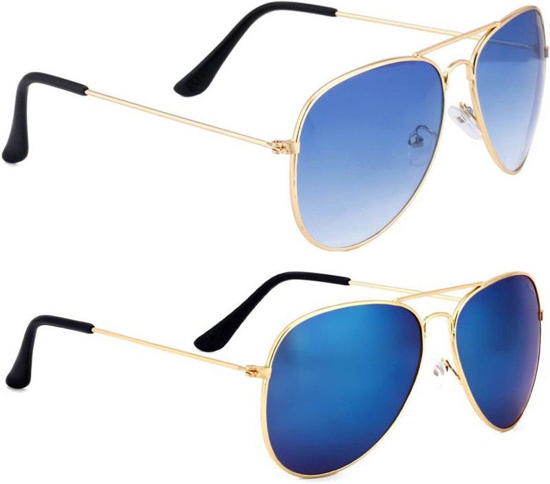 UV Protection, Mirrored Aviator Sunglasses (Free Size)  (For Men & Women, Blue)