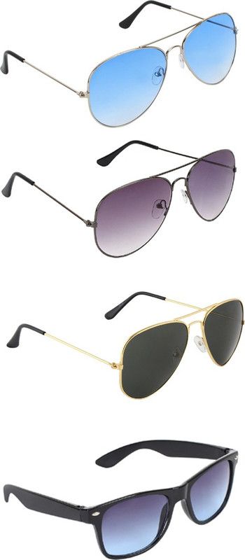 Gradient, UV Protection Aviator, Aviator, Aviator, Wayfarer Sunglasses (55)  (For Men & Women, Blue, Black, Black, Blue)
