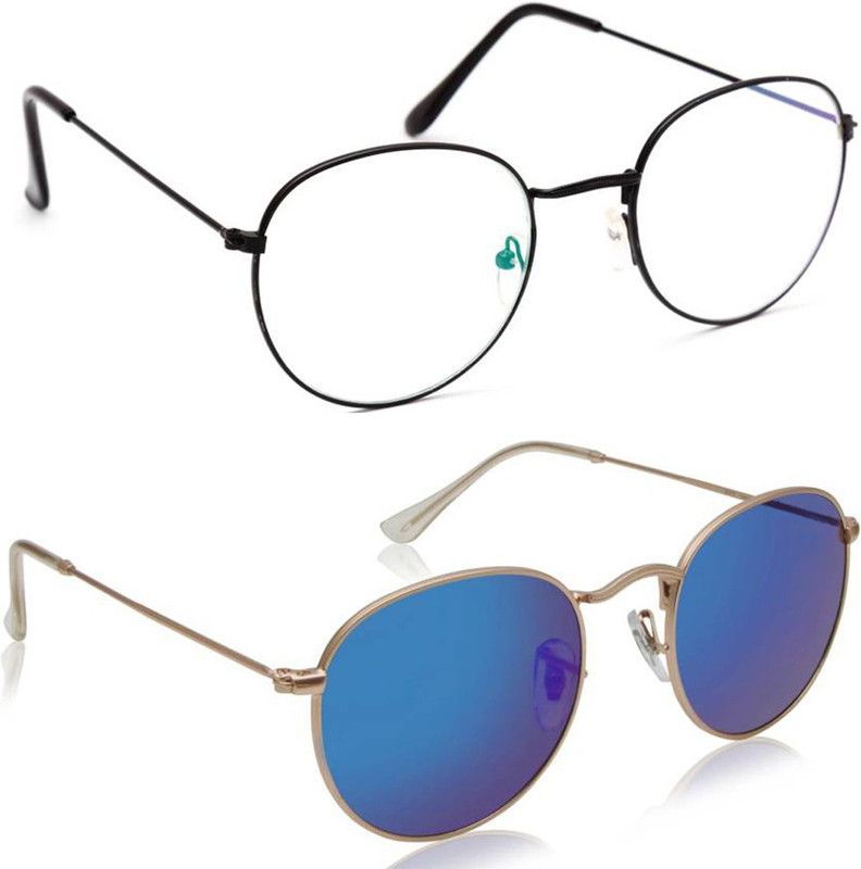 UV Protection, Mirrored Oval Sunglasses (50)  (For Men & Women, Clear, Blue)