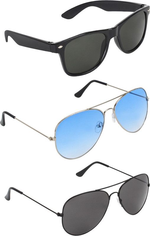 Gradient, UV Protection Wayfarer, Aviator, Aviator Sunglasses (53)  (For Men & Women, Green, Blue, Black)