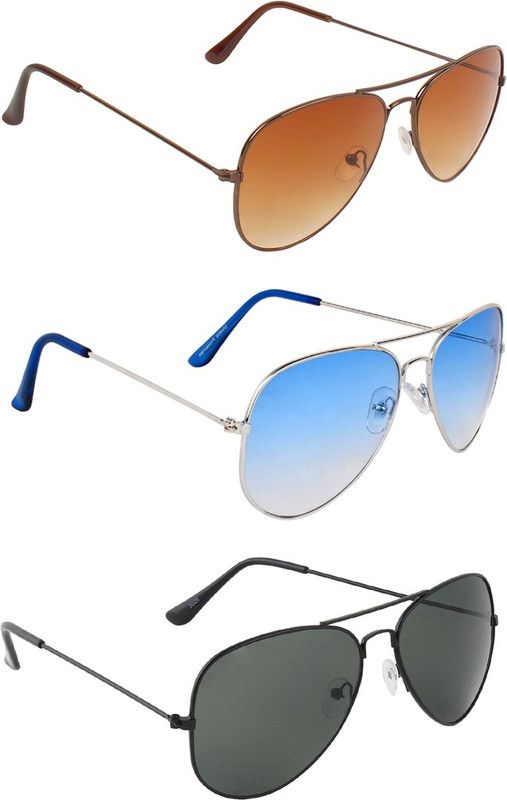 UV Protection, Gradient Aviator, Aviator, Aviator Sunglasses  (For Men & Women, Brown, Blue, Black)