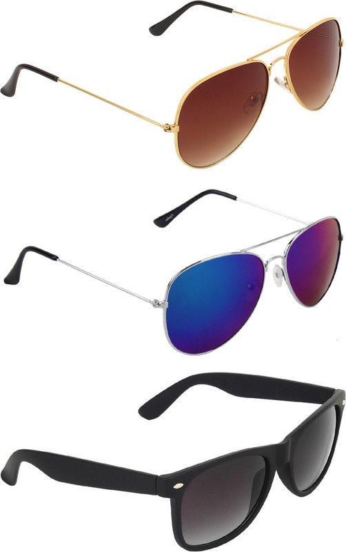 UV Protection, Gradient, Mirrored Aviator, Aviator, Wayfarer Sunglasses (Free Size)  (For Men & Women, Brown, Multicolor, Black)