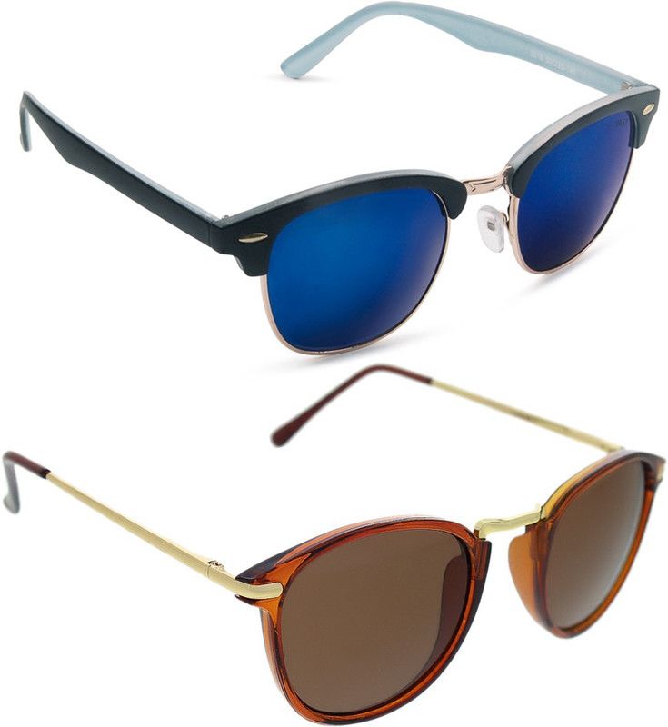 Gradient, UV Protection, Mirrored Wayfarer Sunglasses (Free Size)  (For Men & Women, Blue, Brown)