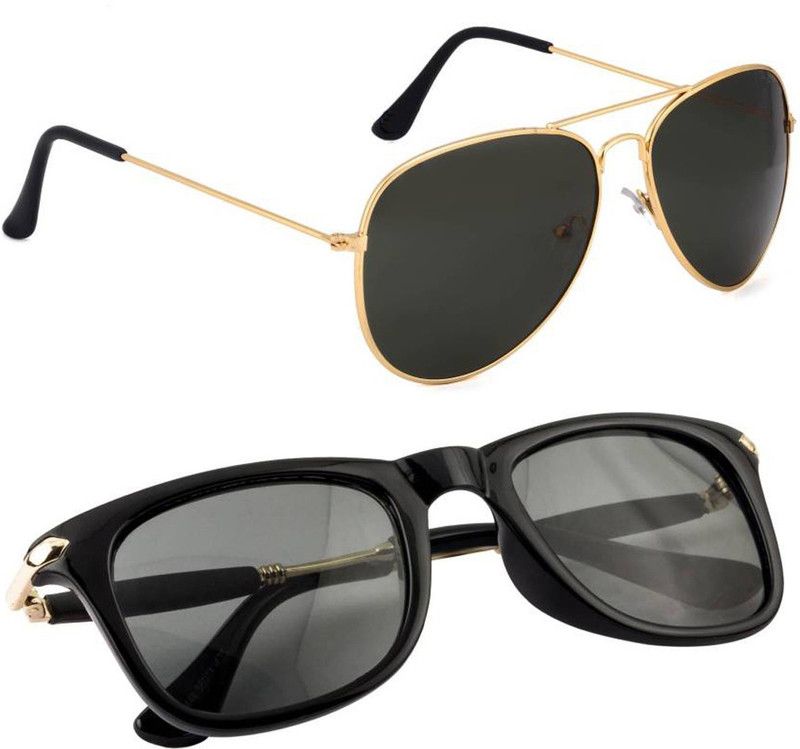 UV Protection, Mirrored Aviator, Wayfarer Sunglasses (Free Size)  (For Men & Women, Black)