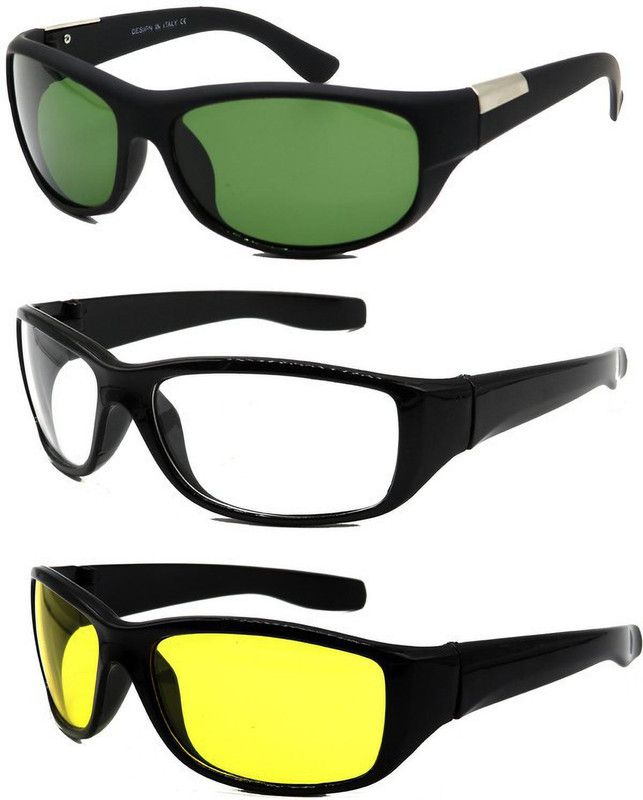 Mirrored, Night Vision, UV Protection, Riding Glasses Sports Sunglasses (Free Size)  (For Men, Green, Yellow, Clear)