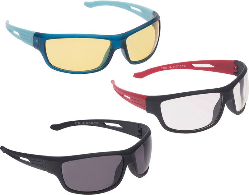Gradient, UV Protection Sports Sunglasses (Free Size)  (For Men & Women, Yellow, Clear, Grey)