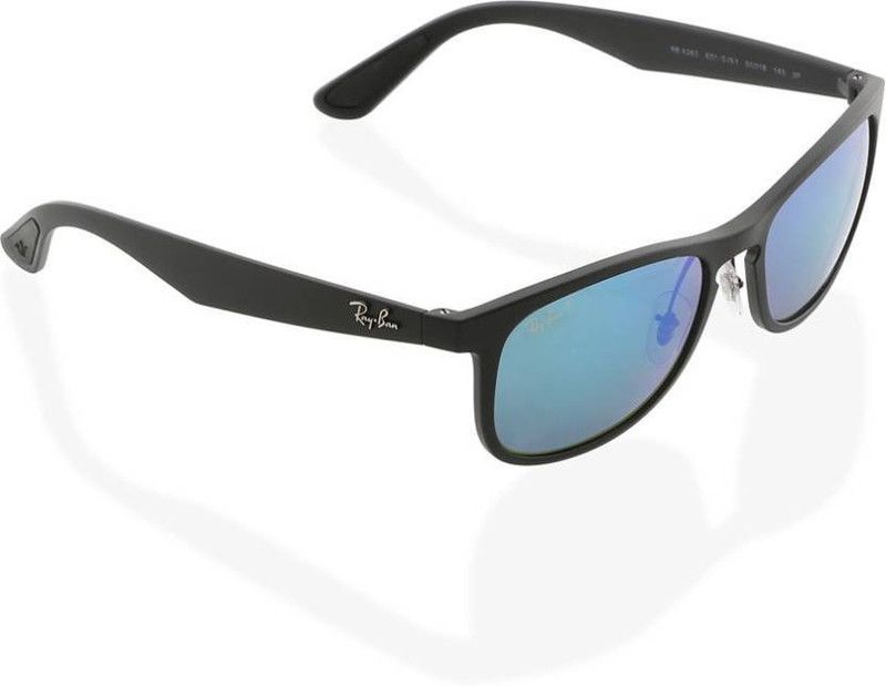 Polarized, UV Protection Retro Square Sunglasses (55)  (For Men, Blue)