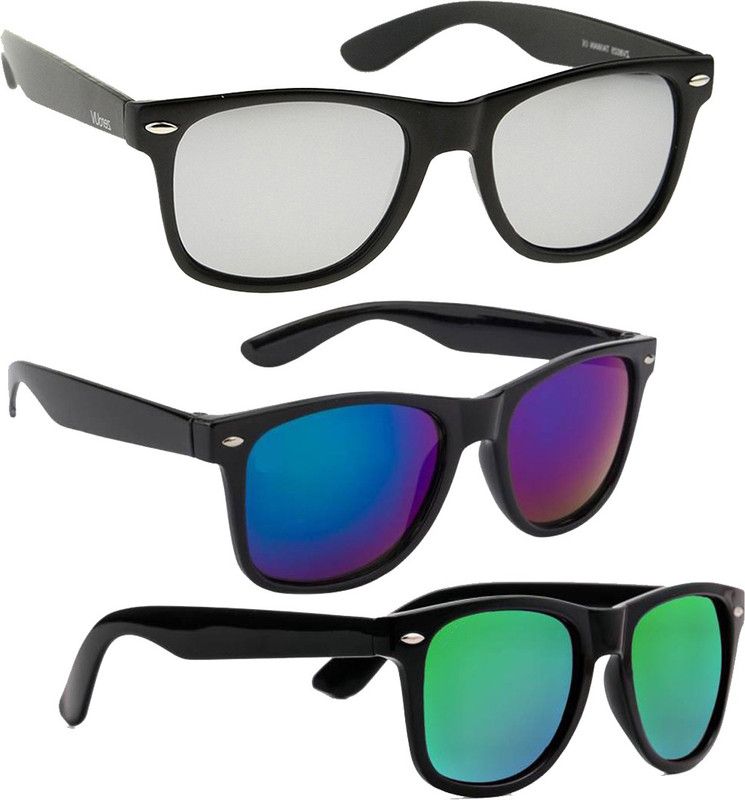 UV Protection, Mirrored Wayfarer Sunglasses (Free Size)  (For Men & Women, Blue, Green, Silver)