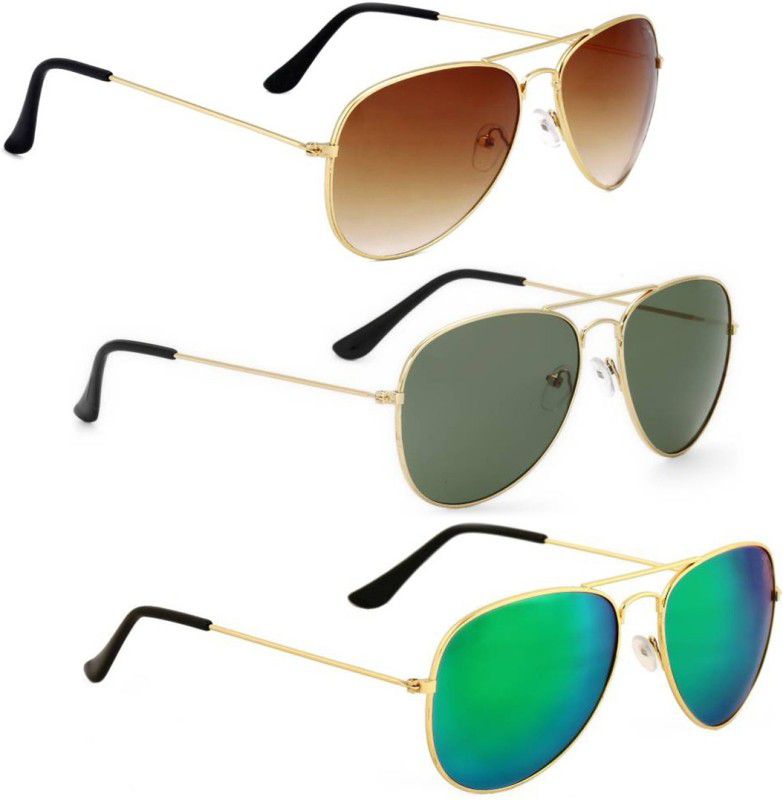 UV Protection, Mirrored Aviator Sunglasses (Free Size)  (For Men & Women, Brown, Green)