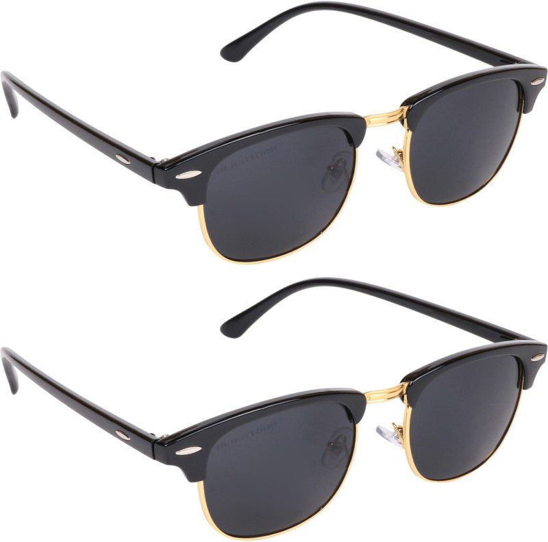 UV Protection Clubmaster Sunglasses (58)  (For Men & Women, Black)