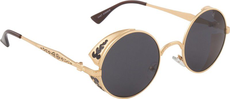 Polarized, UV Protection Round Sunglasses (55)  (For Men & Women, Black)