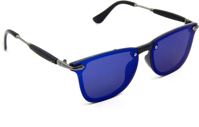 UV Protection, Mirrored Rectangular Sunglasses (Free Size)  (For Men & Women, Blue)