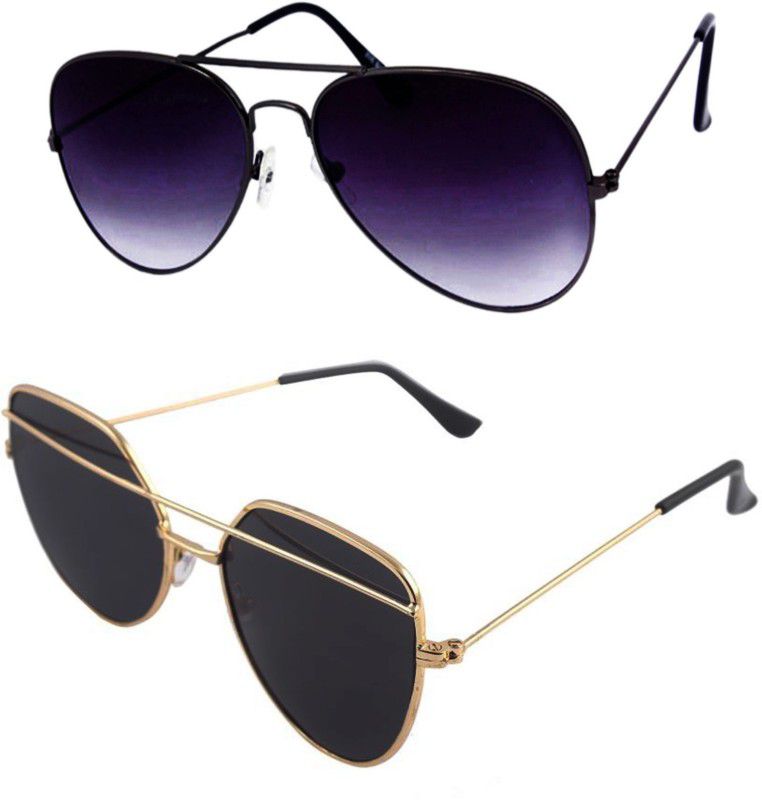 UV Protection Aviator, Retro Square Sunglasses (Free Size)  (For Men & Women, Black, Black)