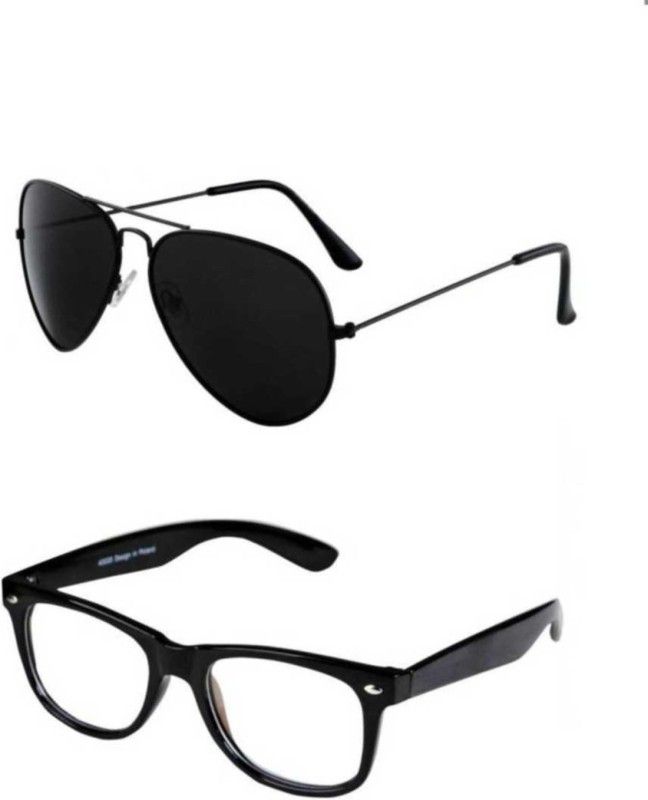 Polarized, Gradient, Mirrored, UV Protection Wayfarer, Aviator Sunglasses (Free Size)  (For Men & Women, Black, Clear)