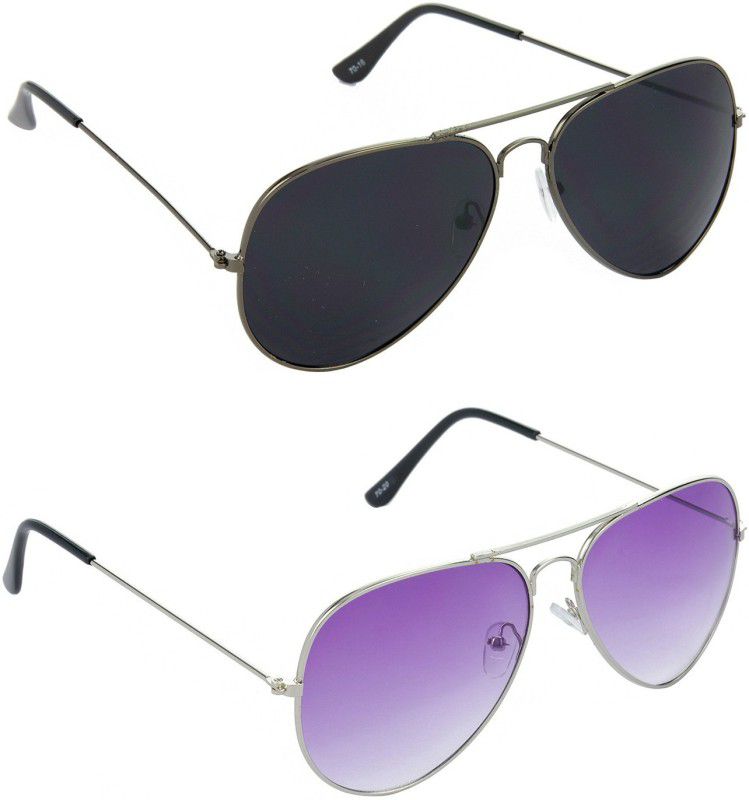 Gradient, Mirrored, UV Protection Aviator Sunglasses (Free Size)  (For Men & Women, Black, Violet)