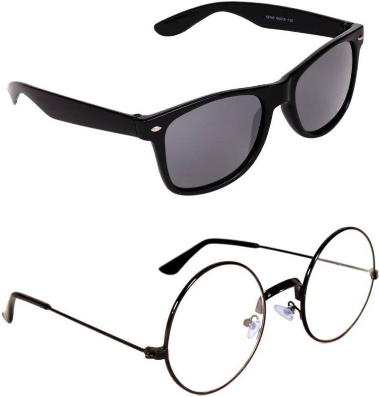 UV Protection Wayfarer, Round Sunglasses (Free Size)  (For Men & Women, Black, Clear)