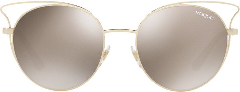Mirrored Round Sunglasses (52)  (For Women, Golden)